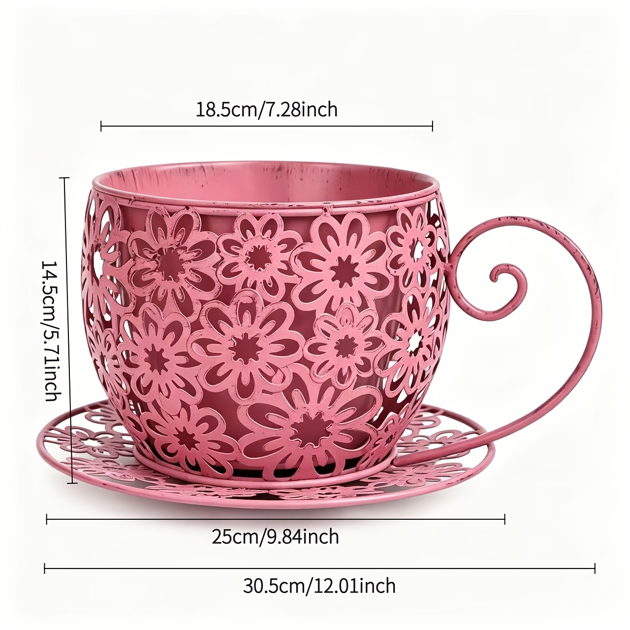 Image of Vintage Hollowed-out Flower Coffee Cup Flower Pot, French Outdoor Courtyard Balcony Decoration Flower Bucket, Courtyard Terrace Succulent Flower Decoration Planting Pot Gardening Gift,home Decor