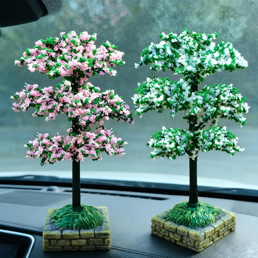 2pcs Mini Simulated Flower Tree Car Ornaments And Home Decorations, Enhancing Car Interior And Making It An Gift For