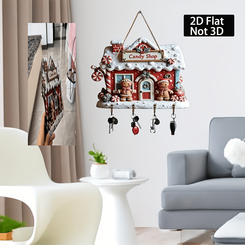 TEMU 2d Flat Decoration Pendant, Gingerbread For Man And Elements Keychain With 4 Metal Hooks, Porch, Room, Wall Decoration, Home Decor 30cm * 23cm,