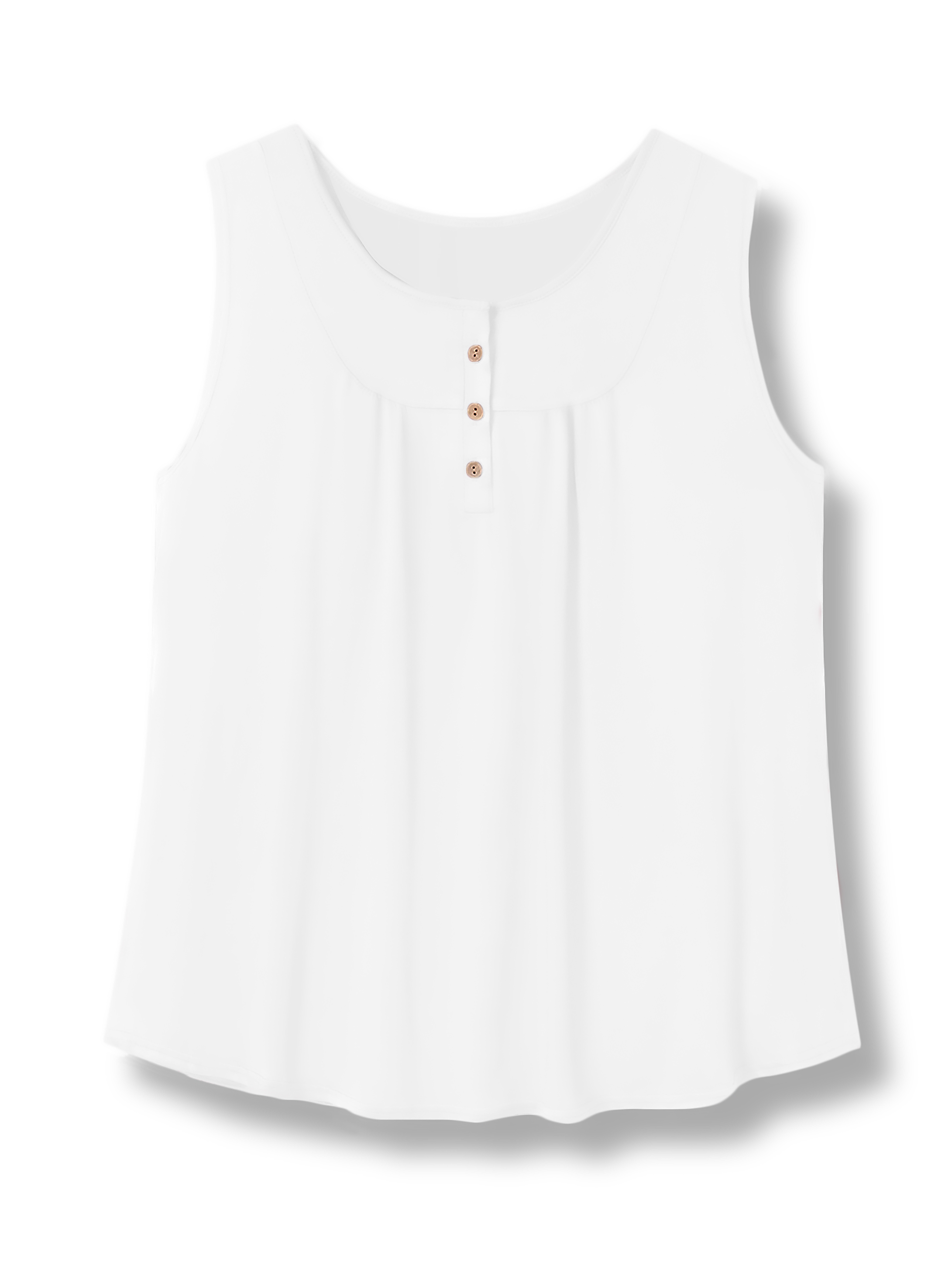 Plus Size Casual Tank Top, Women's Plus Solid Round Neck Medium Stretch Henley Tank Top