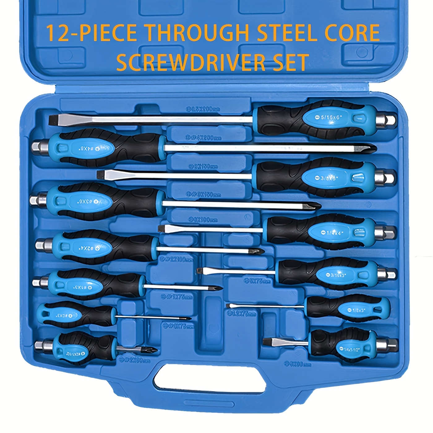 TEMU 12pcs Through Screwdriver Set, Steel Blade High Torque For Fastening, Chiseling Or Loosening Screws, 6phillips & 6slotted Magnetic Bit, With