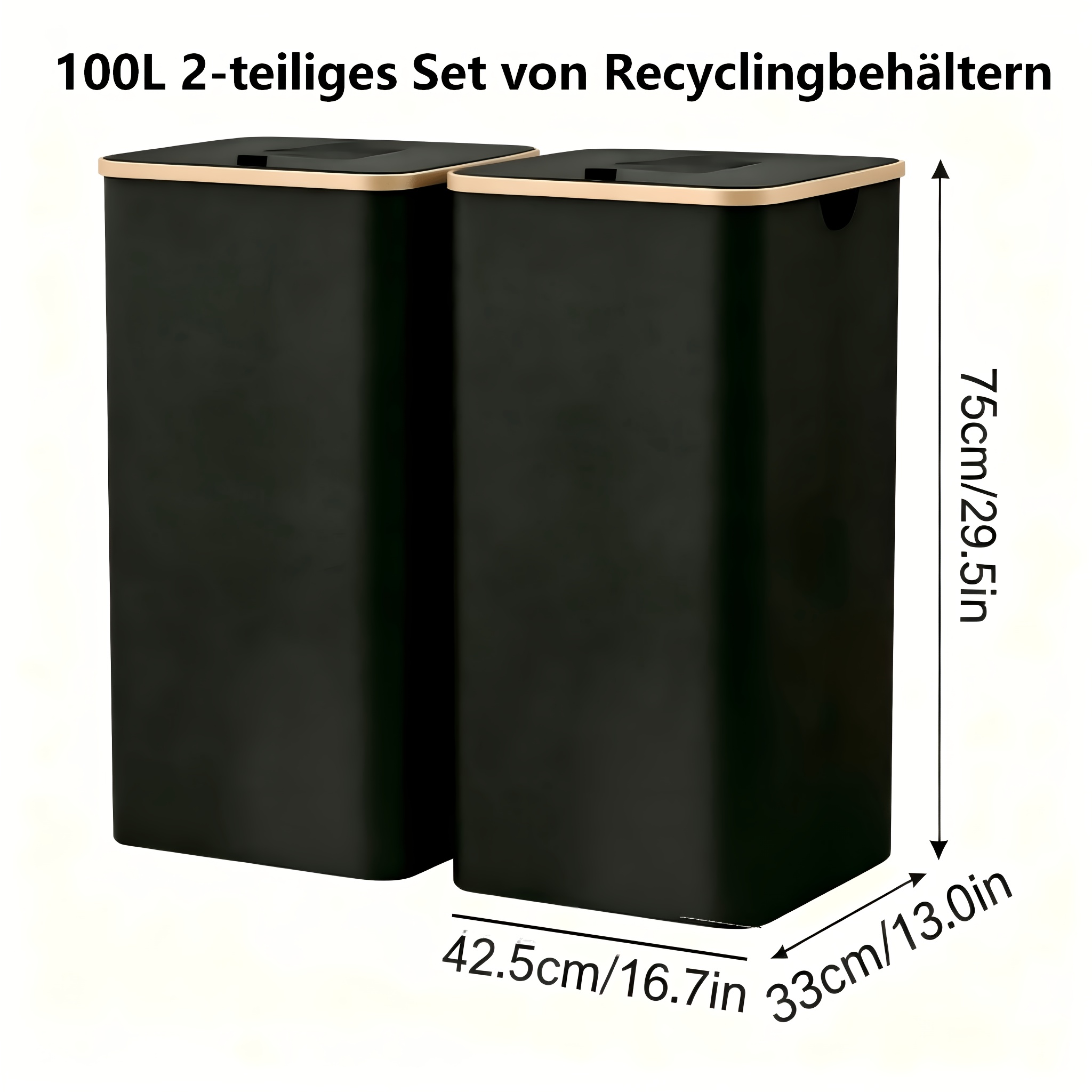 2-pack Recycling Bins, In 100l, 140l, 160l For Bottles, Cans Cardboard, Large Capacity Waste Container With Removable Inner Bag, Slim Space- Design For Kitchen, Balcony & Shared Apartments
