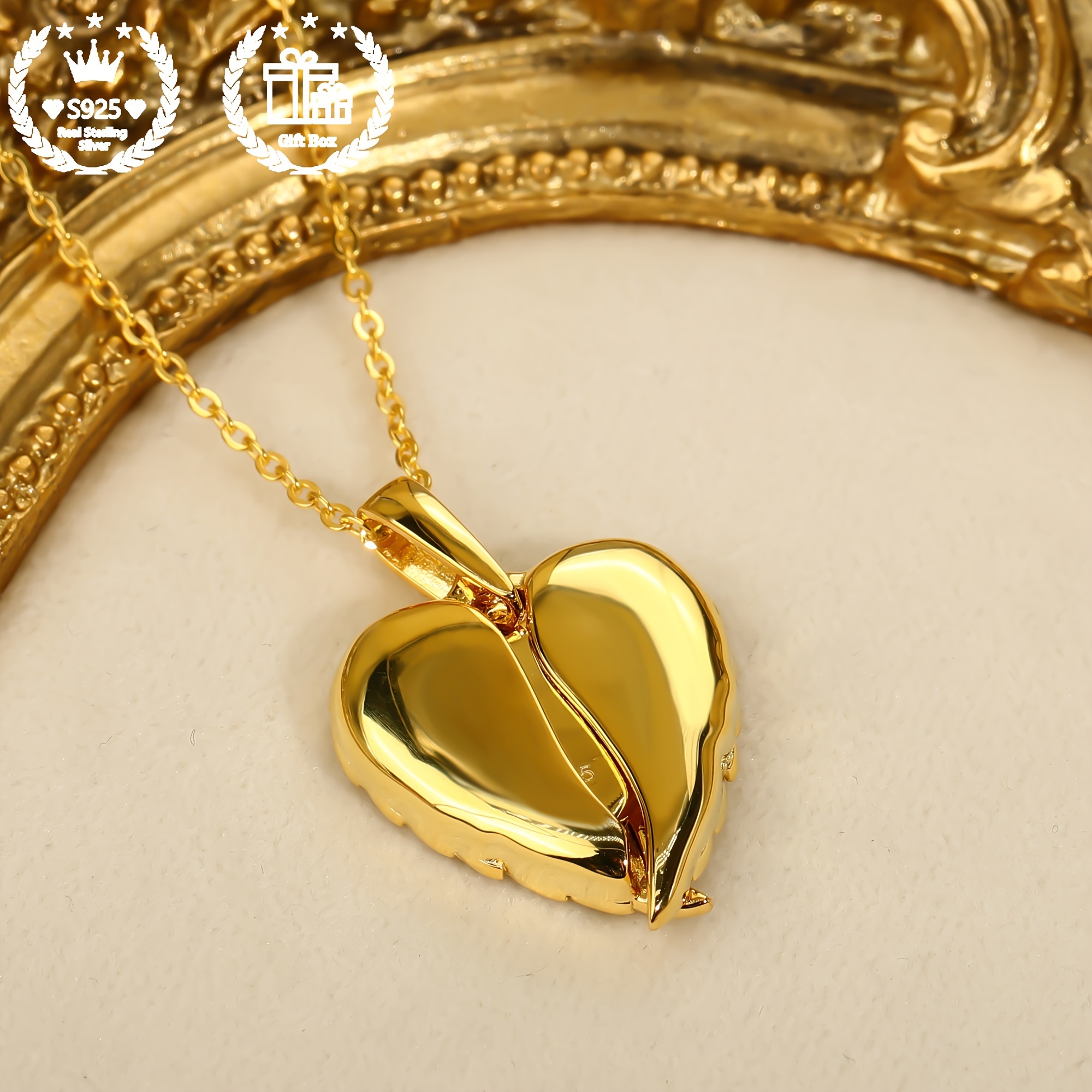 Personalized S925 Silver Angel Wings Heart Locket Necklace