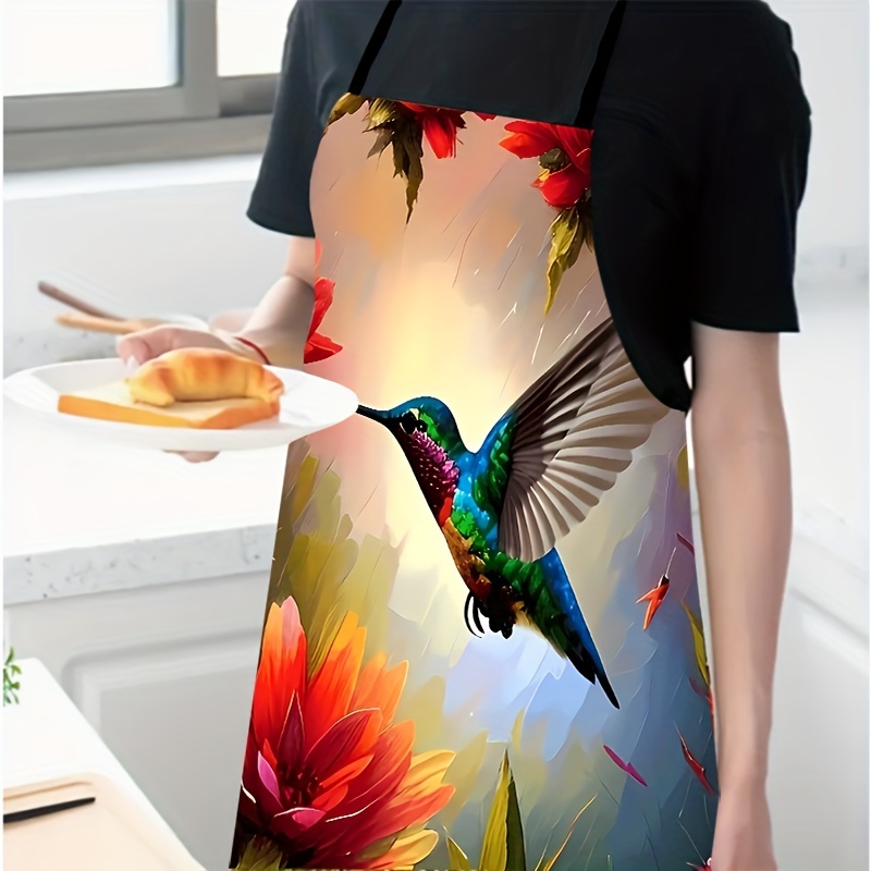 

Colorful Hummingbird Print Polyester Apron - Sleeveless, Durable Kitchen & Cleaning Bib