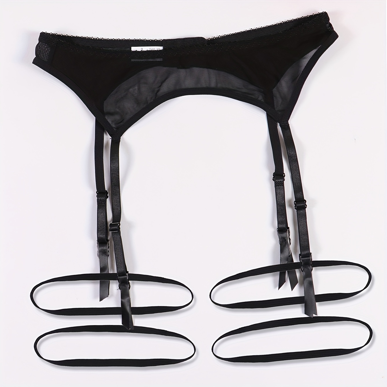 womens black mesh semi sheer garter belt elastic leg