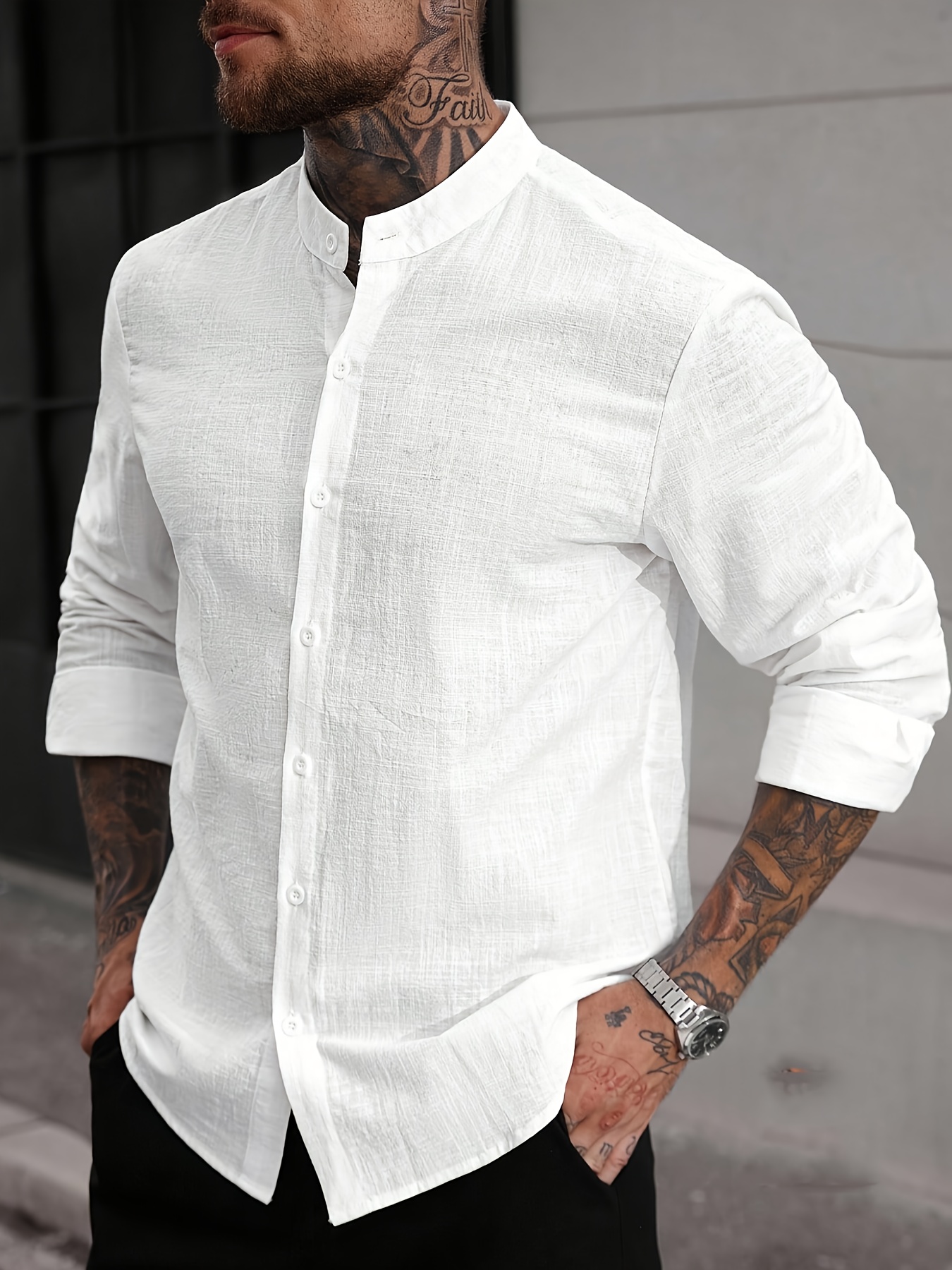 Men'S Casual Solid Long Sleeve Dress Shirt, Textured Shirt