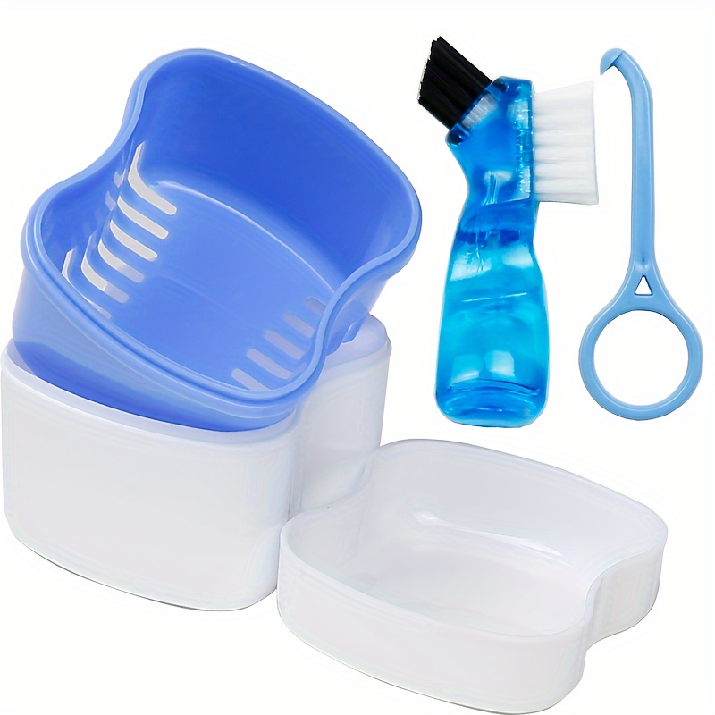 

Denture Case With Brush And Rinsing Basket, Portable False Teeth Storage Box With Strainer, Plastic Dental Retainer Container With Lid For Seniors, Drainage Funnel & Removal Hook Included