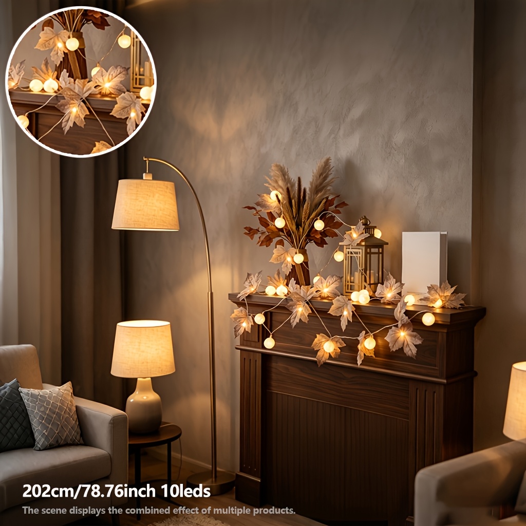 TEMU 1pc Guirlande Lumineuse LED Réaliste de Feuille d'Érable Dorée, Décoration Suspendue Élégante, Décoration de Thanksgiving, Décoration d'Automne,