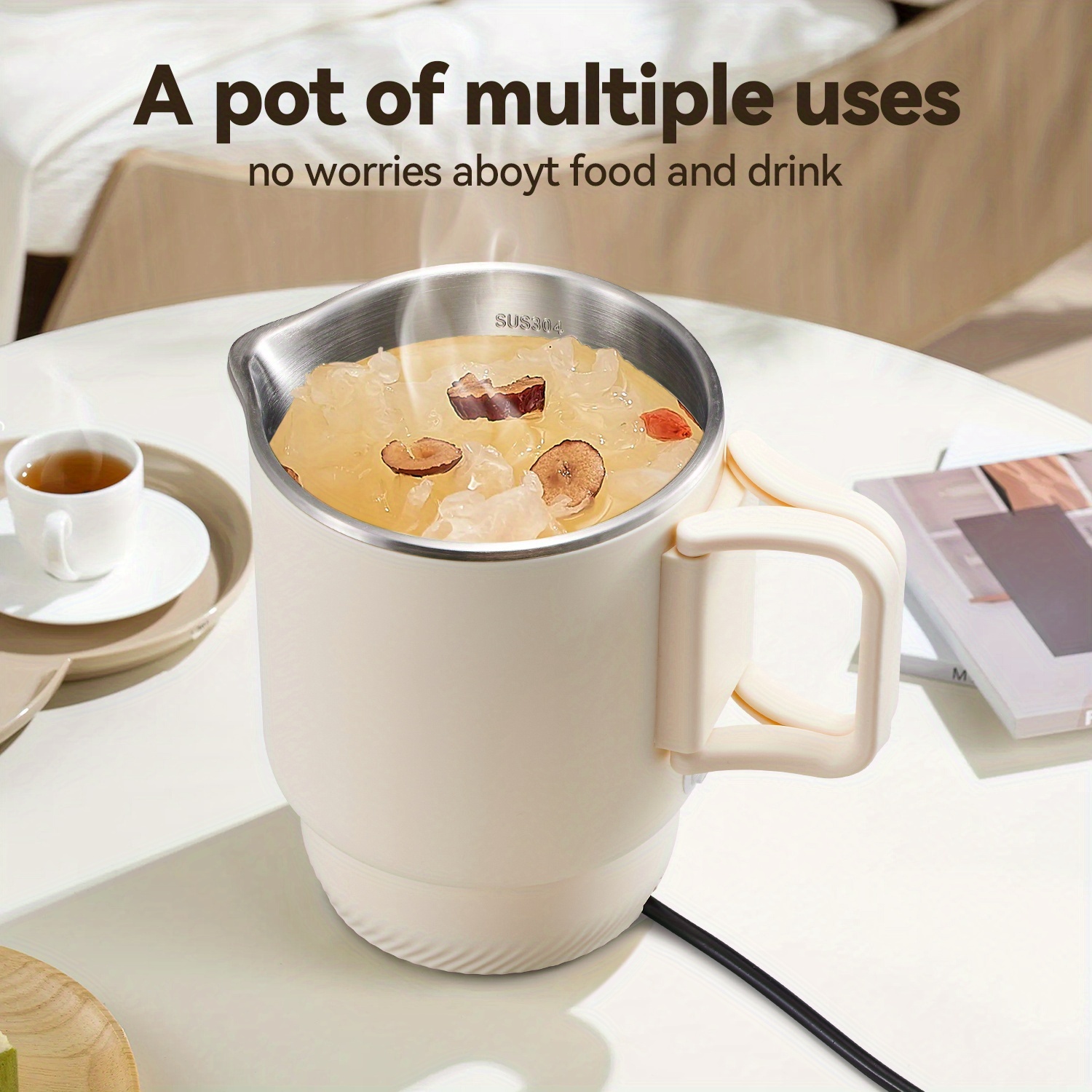 portable kettle, electric water cup, small water cup, travel  ,   temperature insulation cup for outdoor use, foldable handle, 5-minute quick heating, double-layer insulation, non scalding,   temperature adjustment details 4