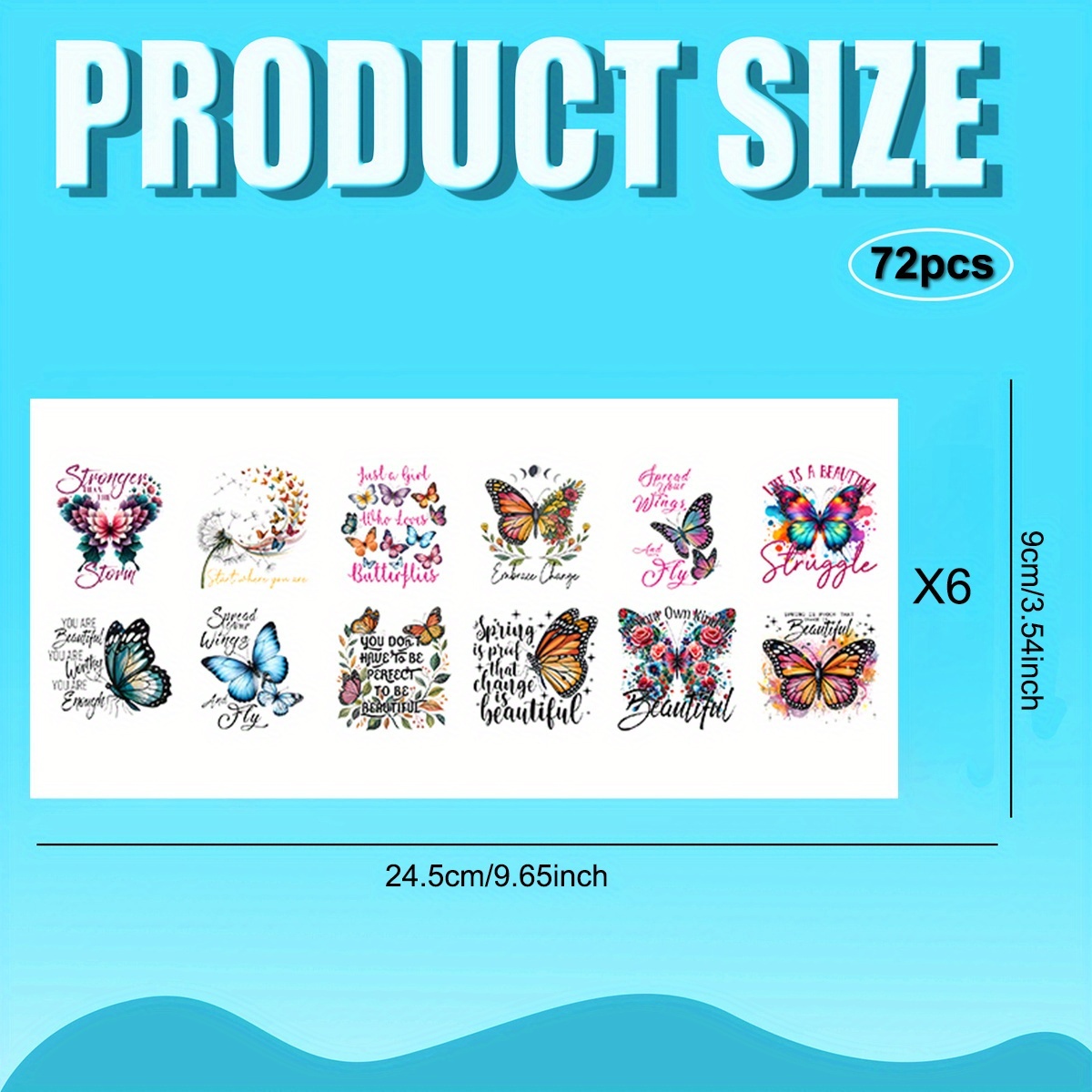 TEMU 72pcs/Set Papillons UV DTF Transfert Imperméable, Idéal pour Porte-clés d'Hôtel, Porte-clés à Chocolat et Artisanat de Surface Lisse, Décoration