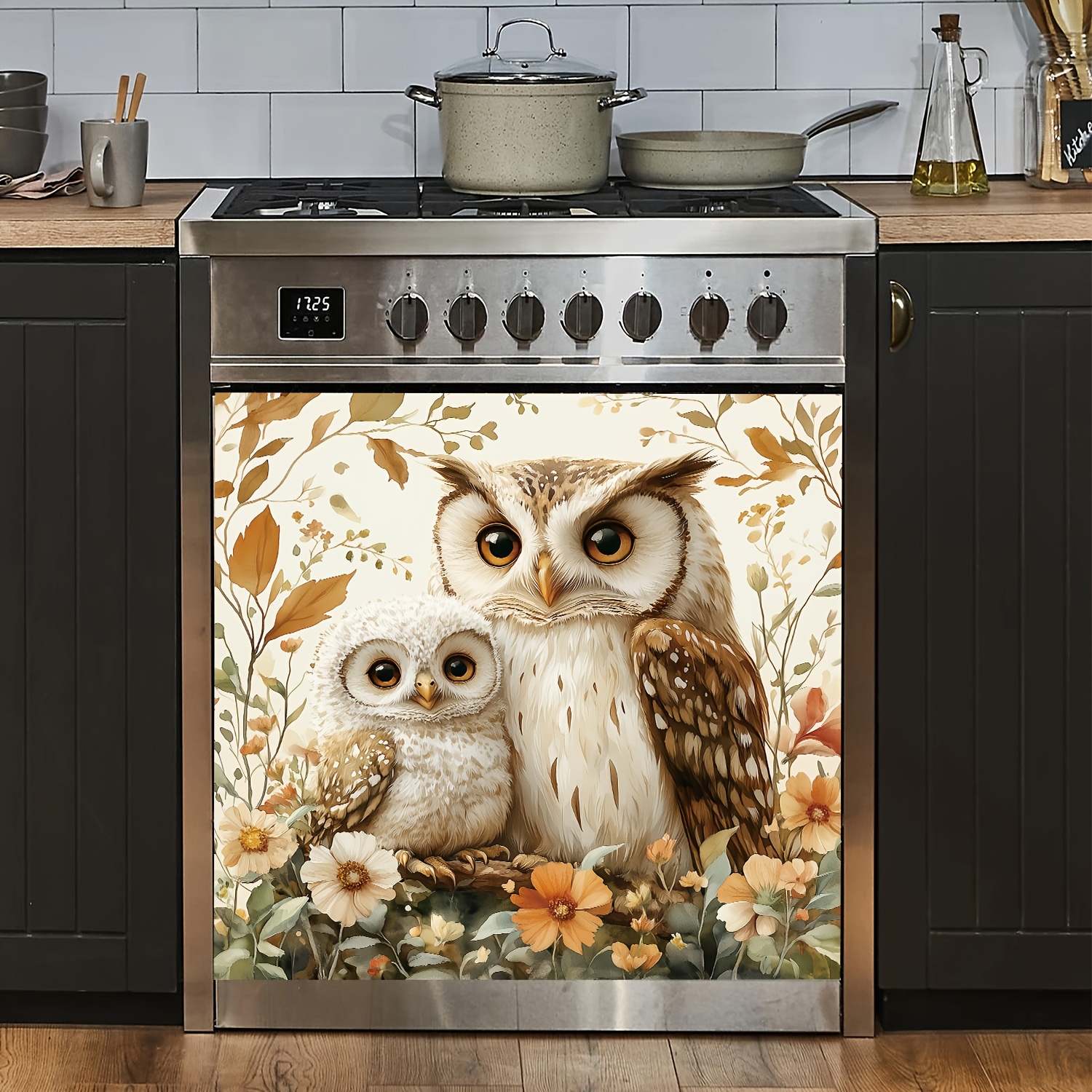 

1pc Owl Magnetic Print, Animal Theme Dishwasher Door Cover Sticker, Indoor Rectangle Decorative Tile, Easy Clean , Kitchen Home Decoration, 23.03x25.