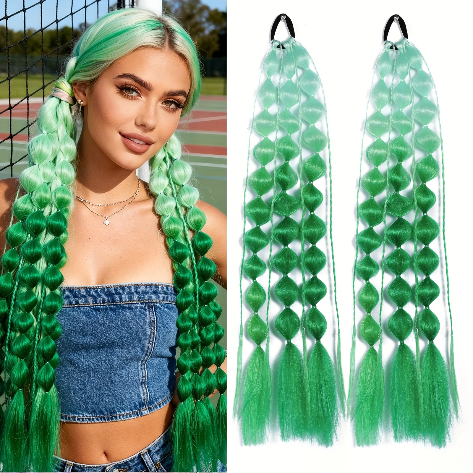 2 Packs Of 24-inch Gradient Lantern Bubble Ponytail Extension - Synthetic Twisted Braids With Elastic Straps, For With Party And Casual Wear Christmas Halloween Music Festival Style Color Ponytail