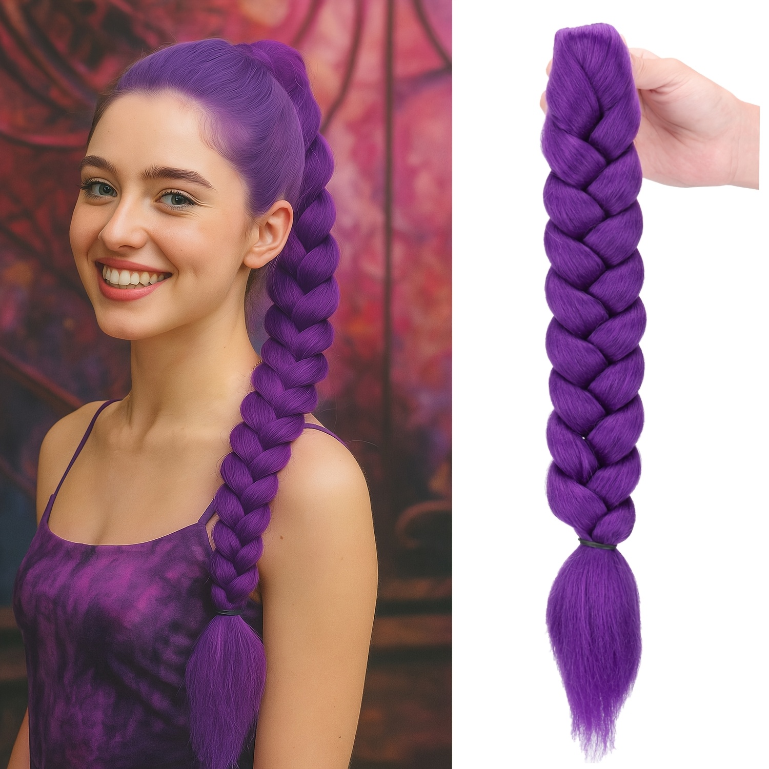TEMU Synthetic Ponytail Hair Extensions For Women Featuring A Braided Design In Purple, Perfect For Style, Carnivals, Parties, And Cosplay