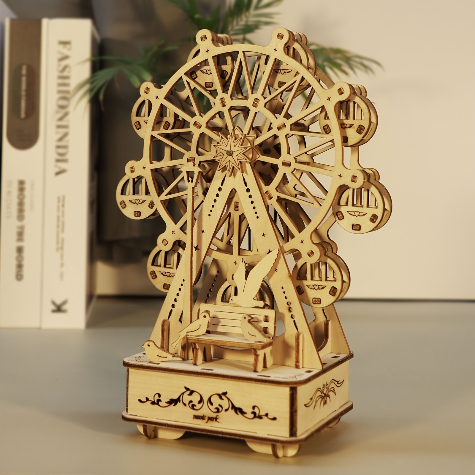 Image of 3d Wooden Puzzle For, Giant Wheel Model City Building Kit With Music Box, Model Building Kit For Christmas/birthday Gifts, Hobbies For Women.