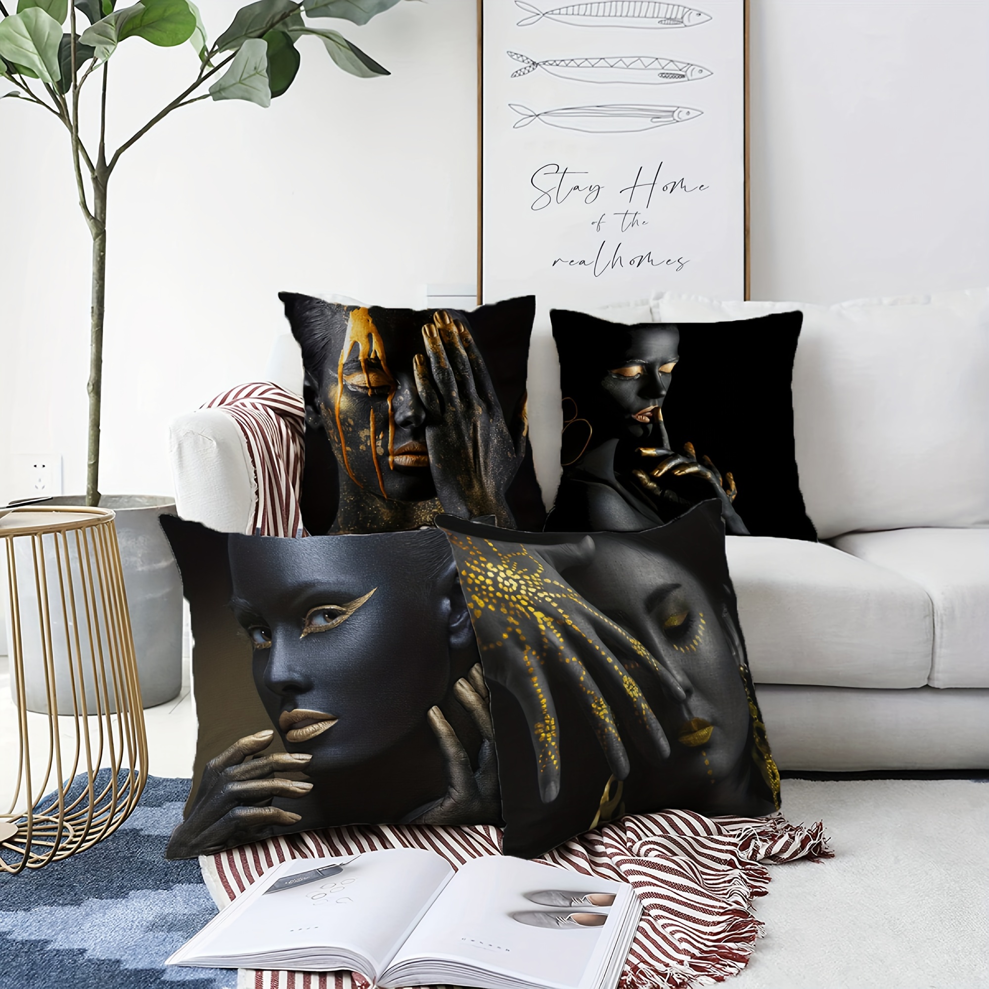 

4pcs Set - Pattern , Polyester For Sofa & Bed Decor - , No Included