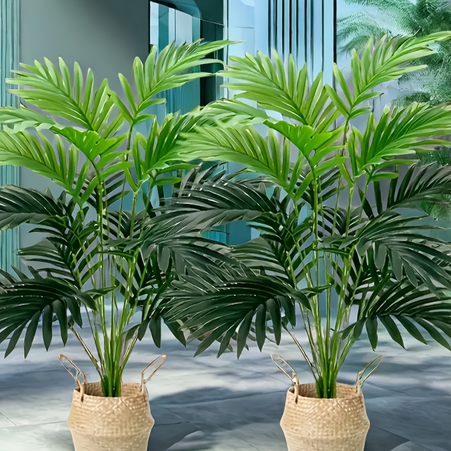 

2pcs Uv Resistant Artificial Palm Trees, 25.59" - Green Greenery In Woven Pots For Decor, Ideal For Valentine's, & Father's Day, Outdoor Plant Decoration| Green Decor|uvresistant Plastic