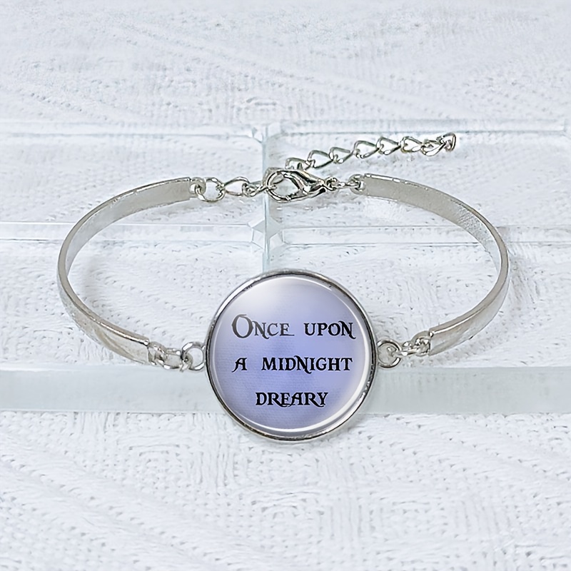 White Flat Glass Expandable Women's Bracelet with Gothic Text, Gift