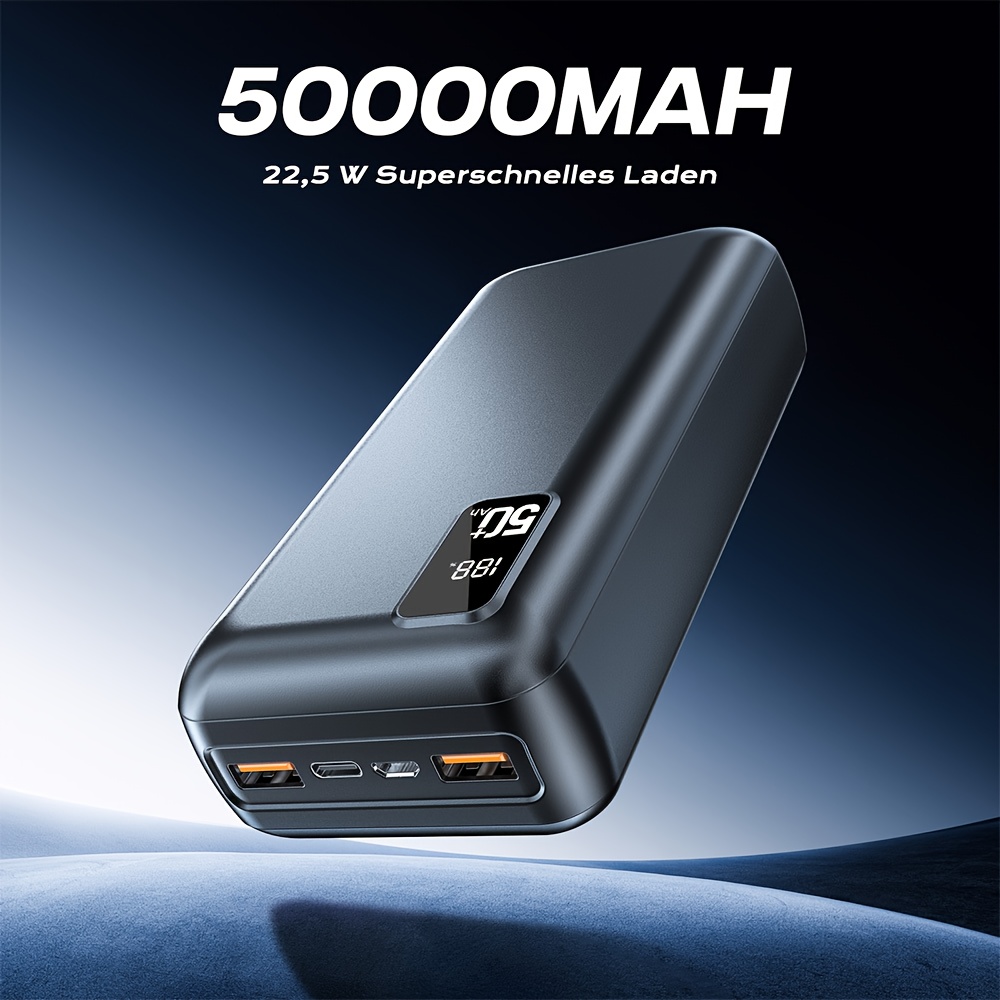 50000mAh Power Bank 22,5W Greitasis Įkrovimas Nešiojamas Įkroviklis USB-C Greitas Įkrovimas su 3 Išėjimais & 2 Įėjimais LED Ekranas Didelės Talpos Išorinis Akumuliatorius Daugumai Elektroninių Prietaisų Rinkoje