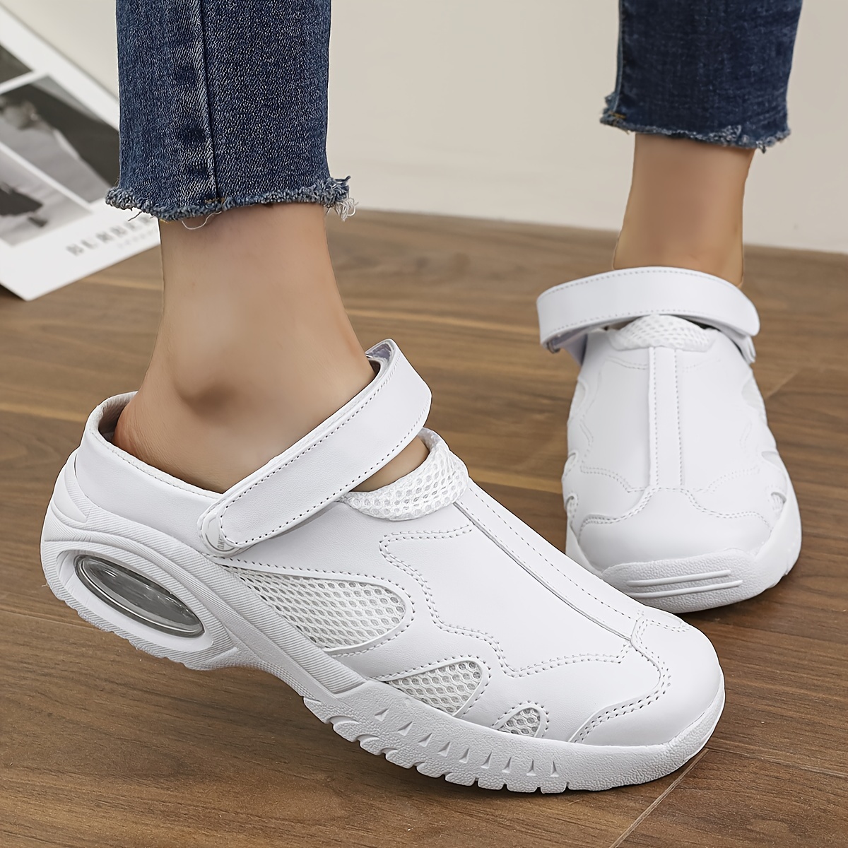 

Women's Solid Color Nurse Shoes, Soft Sole Breathable Two-way Wear Half Drag Sneakers, Summer Non-slip White Medical Work Shoes