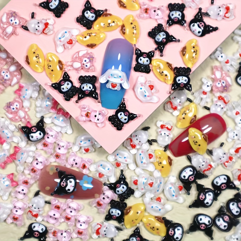 

100pcs Nail Charms, Random Mymelody Kuromi Nail Jewelry Kawaii Hello Kitty Resine Nail Gems Rhinestone Kuromi For Acrylic Nail Tips Decoration