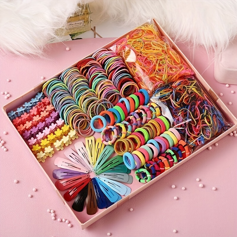 

780pcs Kids Hair Accessories Set - Polyresin Elastic Hair Ties, Cute Solid Color Hair Bands, Scrunchies & Ponytail Holders For Girls 14+ - Homecoming Festival Gift Pack