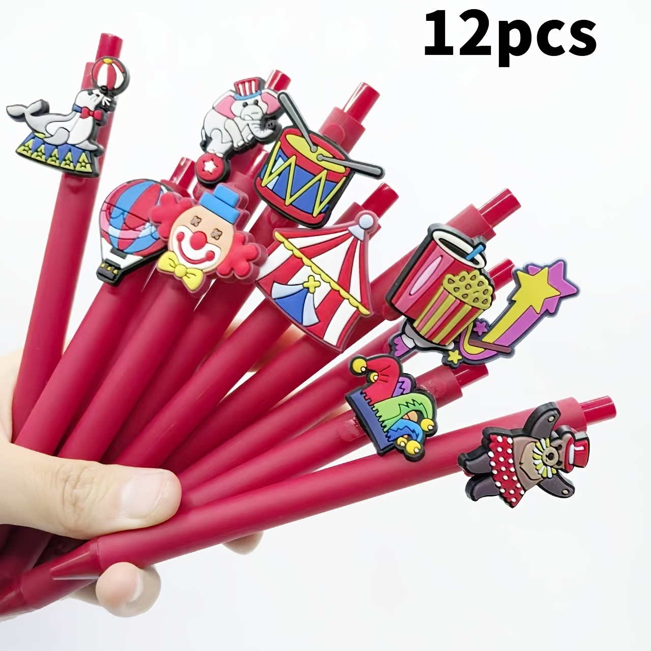 12pc,creative ,clown Style,red Serie,,pvc Soft Rubber Grip Gel Pen,,color,random