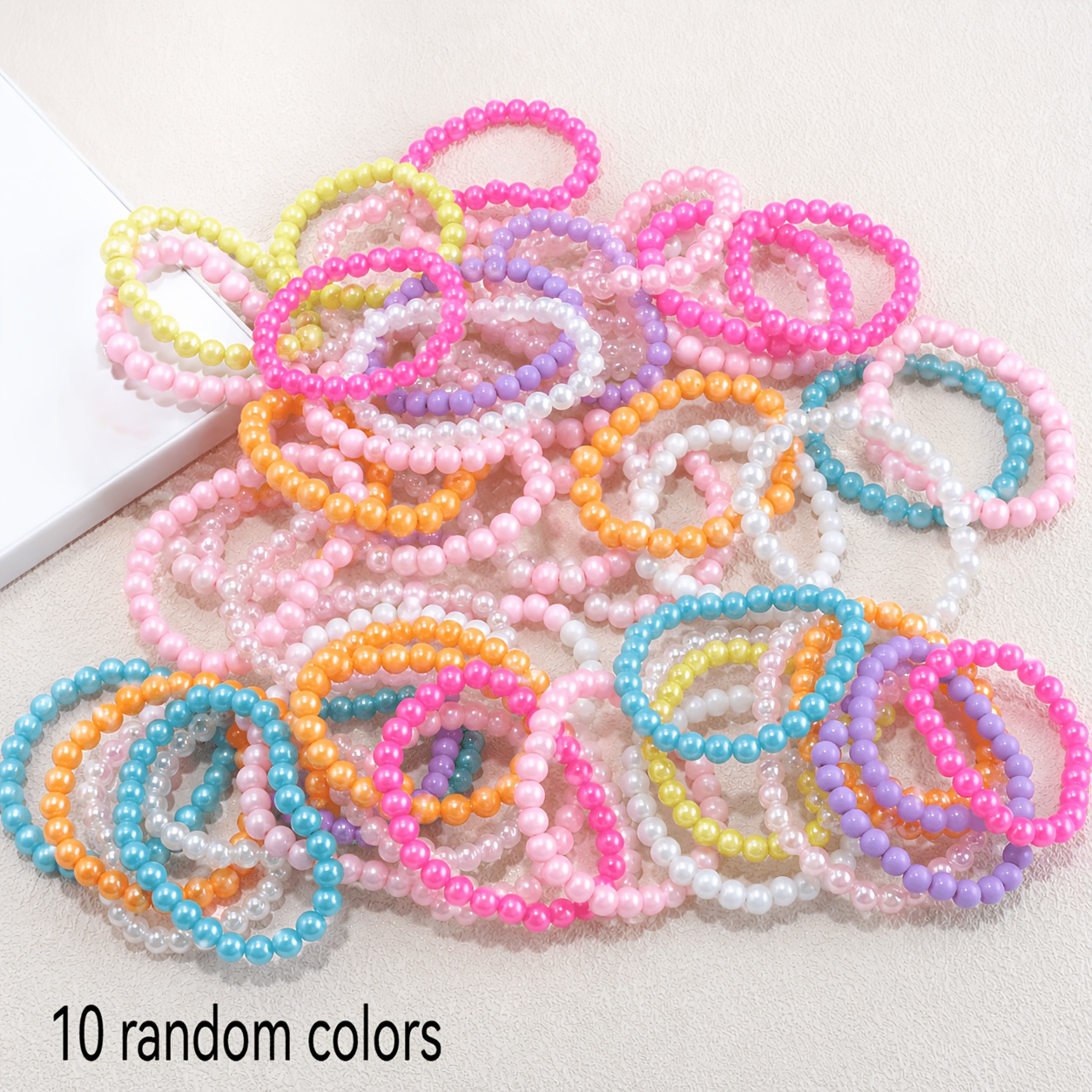 10pcs 6cm Beaded Bracelets, Random Colors For Girls, Valentine's Day Gift