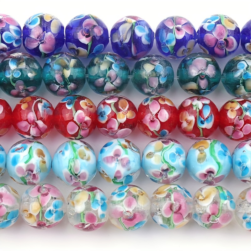 

Glass Beads With Floral Design For Jewelry Making, 20pcs Assortment, Round Beads For Bracelets, Necklaces, Earrings, And Diy Crafts