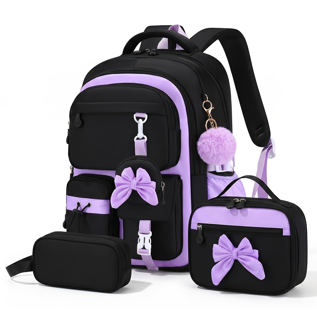 TEMU 3pcs Bow Schoolbag Set, 15.6-inch Laptop Bag For Teens, Suitable For Business, Office, Travel, Birthday/christmas Gifts, Back To School And