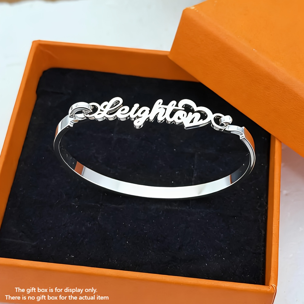 TEMU [customization] Custom Name Bracelet Bangle, Exquisite Easy Heart Personalized Jewelry, Handcrafted Christmas Gift, Suitable For Daily Festive