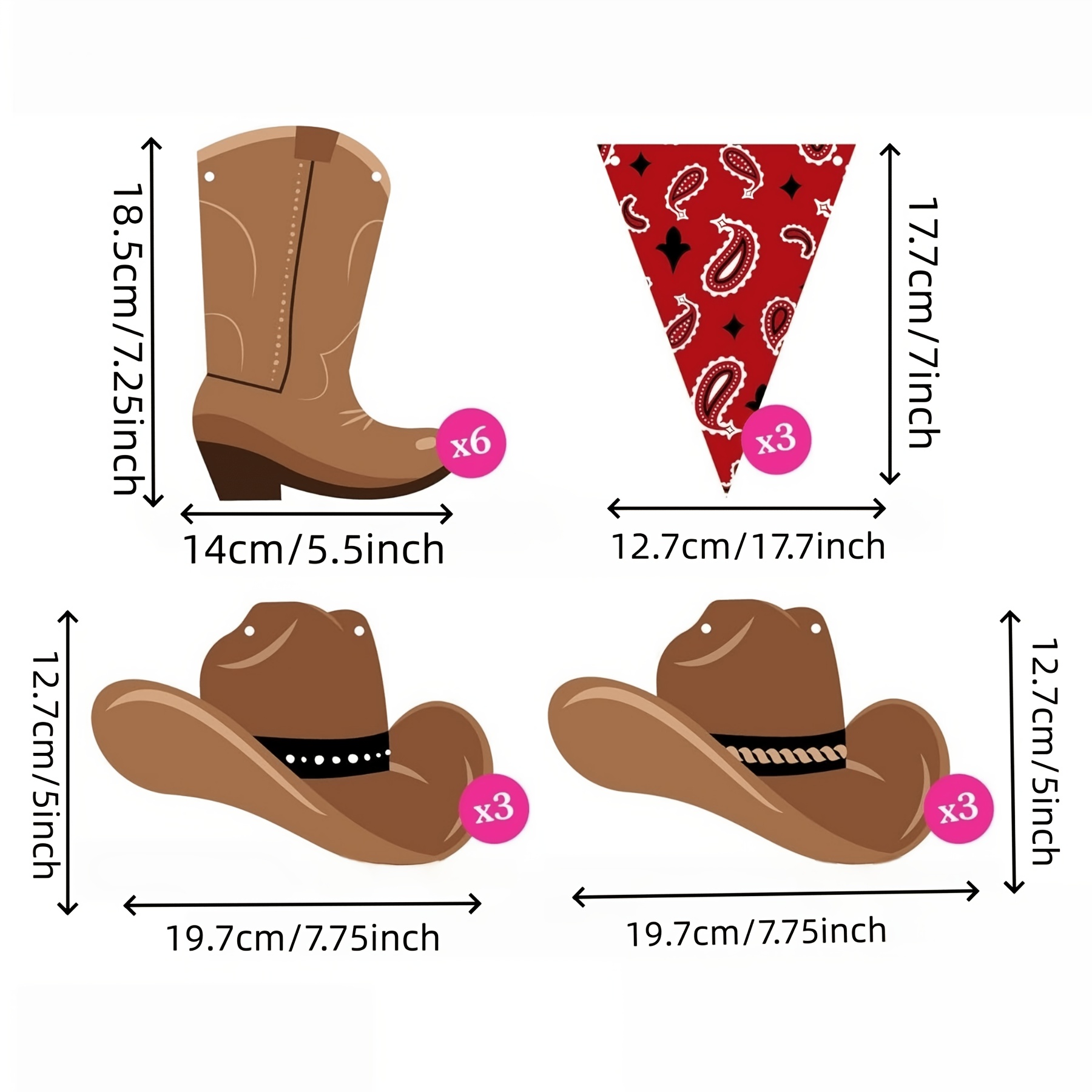 TEMU Western Country Dance Party Garland Banner, Western Cowboy Theme Party Decoration Banner, 15pcs Paper Cowboy Hats, Boots, Red Party Banner