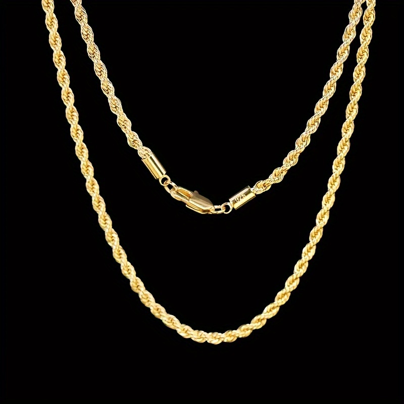 

925 Sterling Simple Personality 18k Golden Plated Italian 2.8mm Cut And Braided Chain Ladies Necklace Wife Girlfriend Anniversary Birthday All Of Holiday Gifts Jewelry Gift Gift Give Box