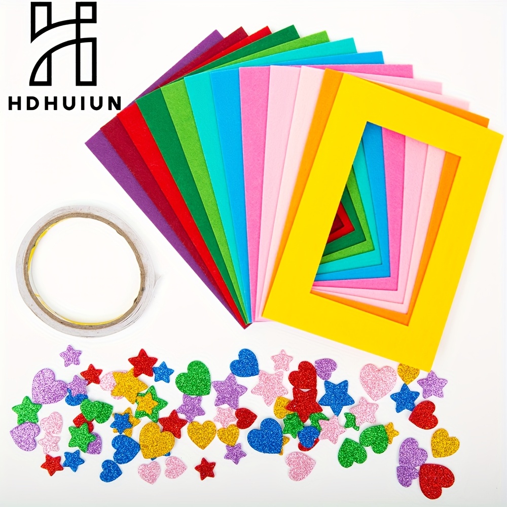 Image of 24pcs Colorful Felt Photo Frames Holiday Photo Frames And Colorful Glitter Foam Stickers For Home And Office Decoration, 12 Colors, 4 X 6 Photos