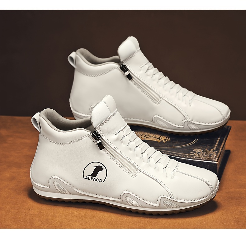 [Casual & Outdoor Shoes] Men's Ankle-High Zipper Boots - PU Upper & Rubber Sole, Slip-On/Lace-Like Zip Closure, All-Terrain Traction (EU 39-48), Casual & Outdoor Shoes for Winter/Spring/Fall, Round Toe Ankle Booties with Cushioned Insole