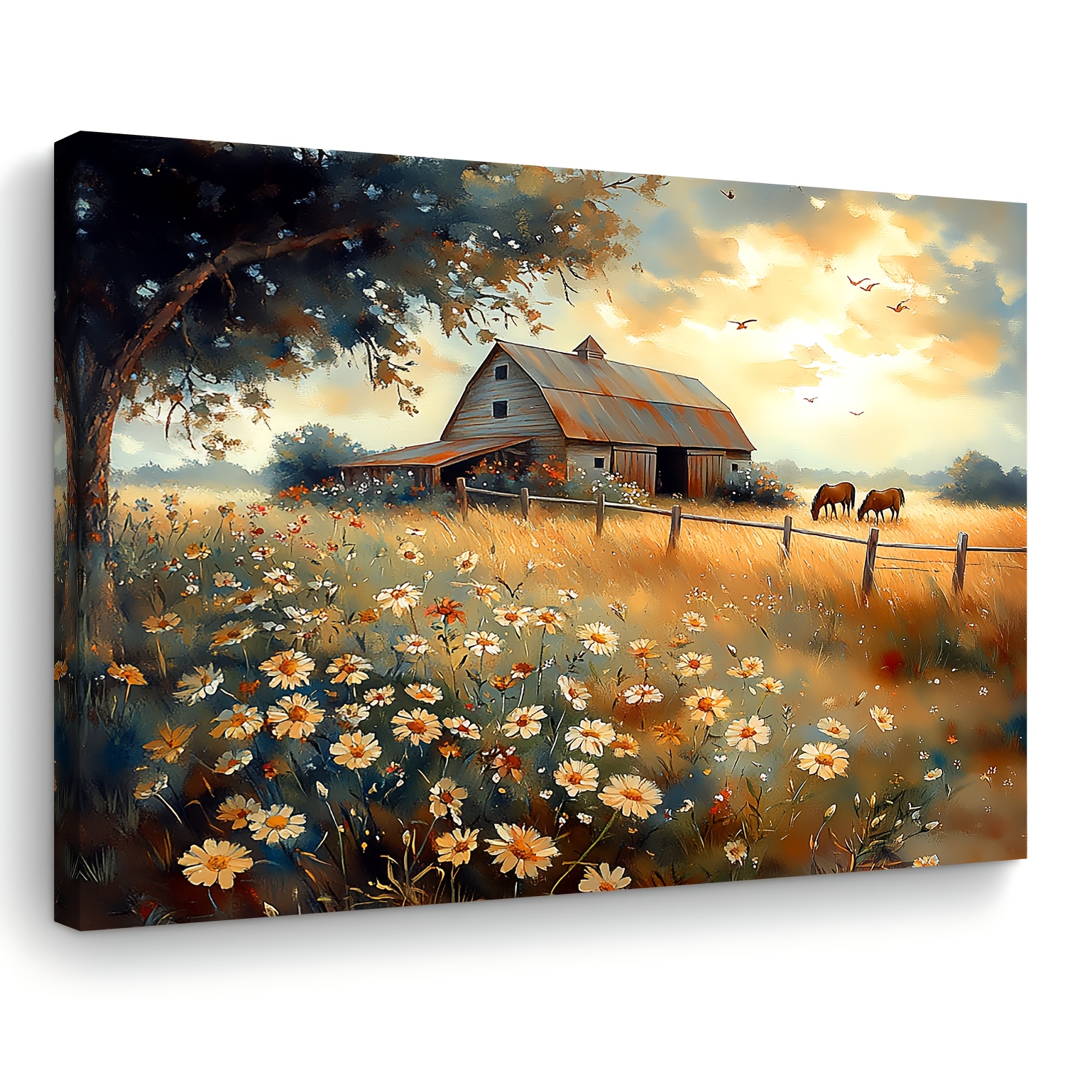 

Room Decor 1pc Rustic Wooden Canvas Painting - Farmhouse Landscape With Horses, Woven Print For Living Room, Bedroom, Office - Ideal Bachelor Party Decor & Christmas Gift, 11.8x15.7 Inches