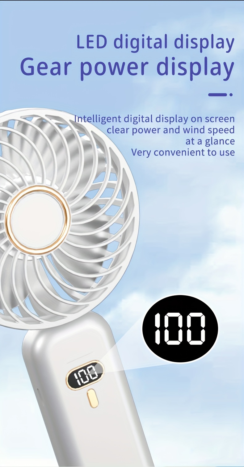 1pc handheld convenient fan silent 5 speed wind with turbo tilt fan blade 90 folding design fan usb rechargeable battery fan with large capacity and   small folding electric fan for travel outdoor and office use mini handheld fan details 4