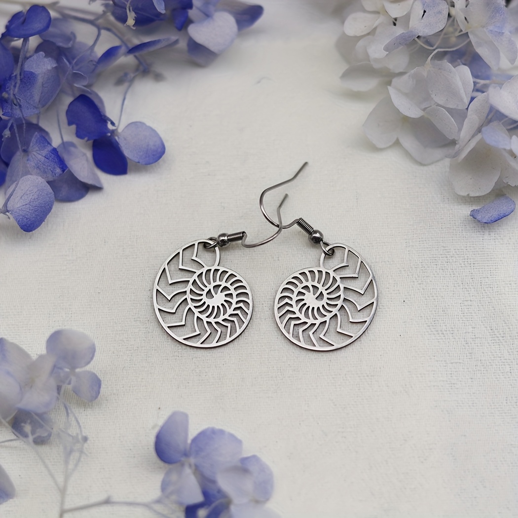 Stainless Steel Geometric Spiral Conch Pendants Earrings Shell Snail Chain Jewelry For Women Men, Without Battery