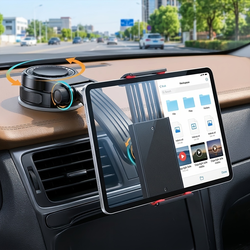 TEMU Car Tablet Mount Phone Holder For Dashboard, Universal Adjustable Suction Cup Dashboard Mount With 360 Degree Rotation, Extendable Support Arm,
