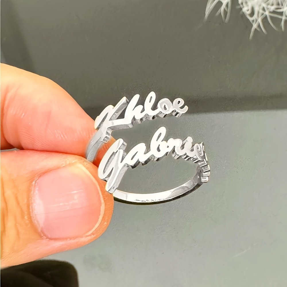 TEMU Customized Couple Rings, Personalized Name Rings, Dual Name Rings, Women's Personalized Rings, Elegant Rings, Mother's Ring, Unique Gift