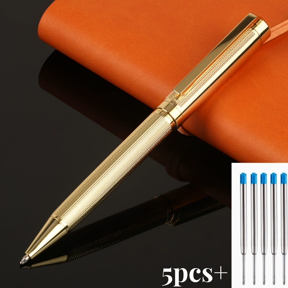 TEMU [customization] Offer 1pc Elegant And Stylish, Heavy Metal Feel, Rotating Retractable Ballpoint Pen, Smooth Writing, Refillable Mid-range, 5pcs