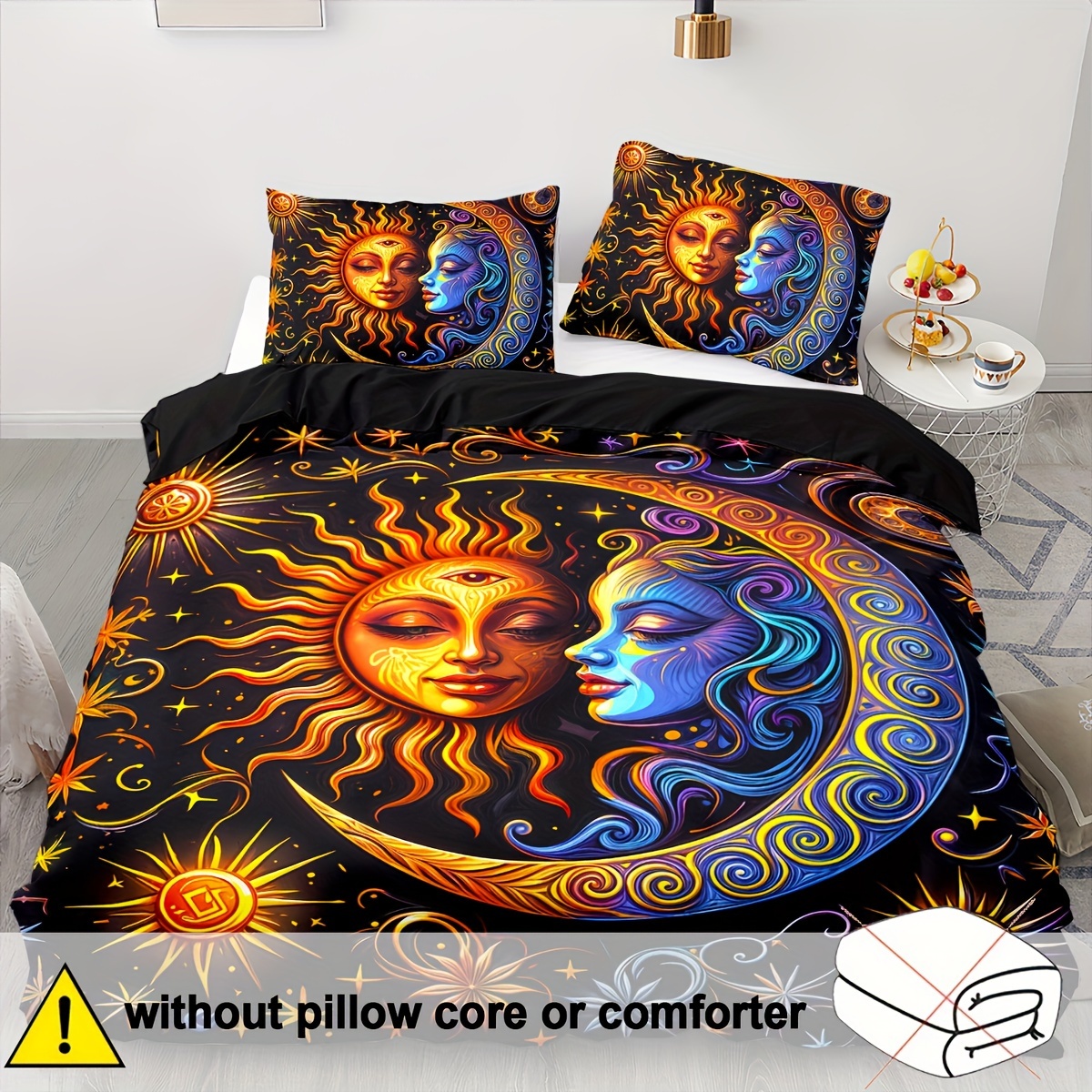TEMU Set Copripiumino 2/3 pezzi, e Confortevole, Biancheria da Letto Sole e Luna, Biancheria da Letto Mandala Bohemien, Biancheria da Letto Sole e