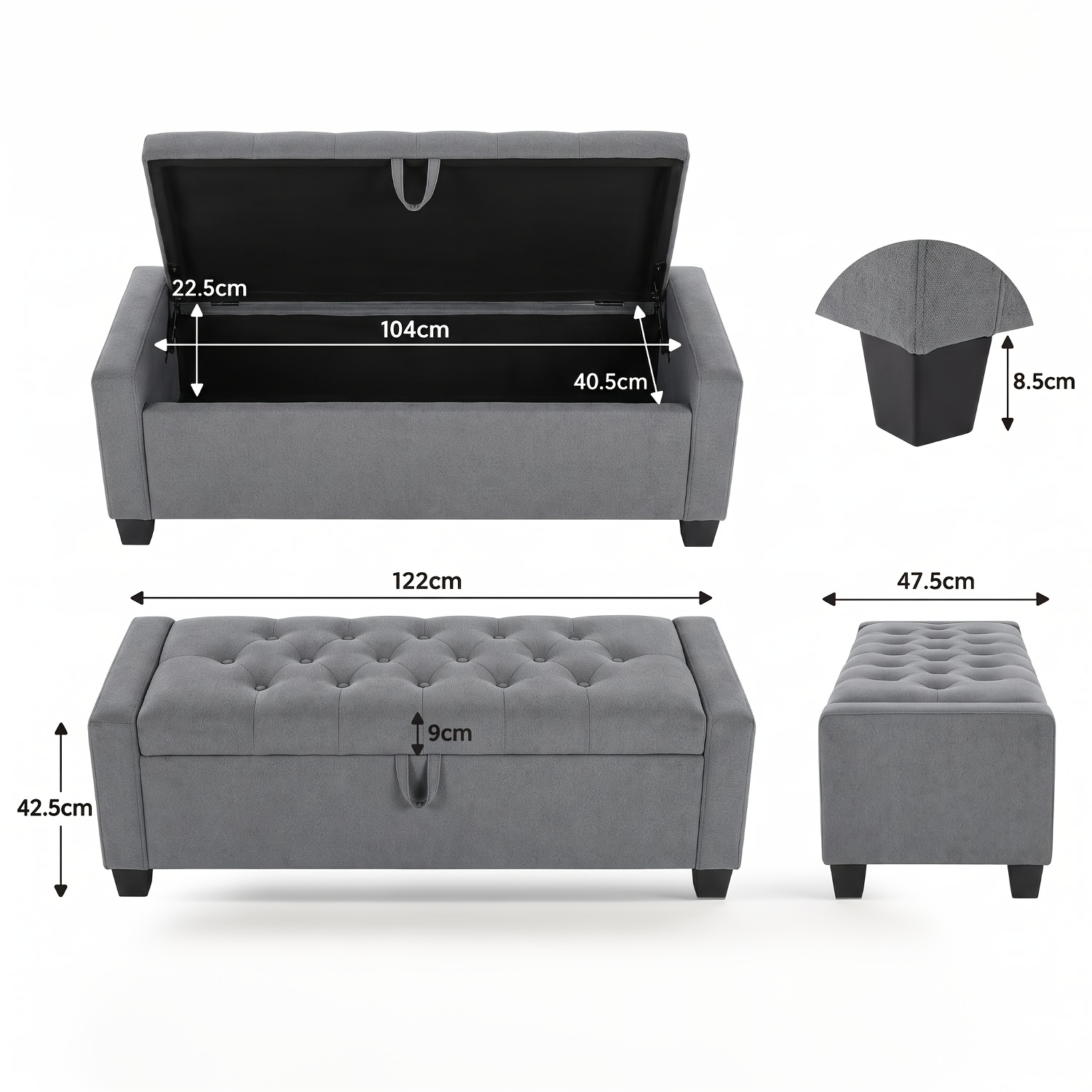 Image of Velvet Storage Ottoman Bench, 122x47.5x42.5cm, Load 168kg, Dual Safety Hinges, Rhinestone Button Tufted Upholstery, Wooden Legs, For Bedroom, Living Room, Hallway, Bed End Bench, Practical Gift For
