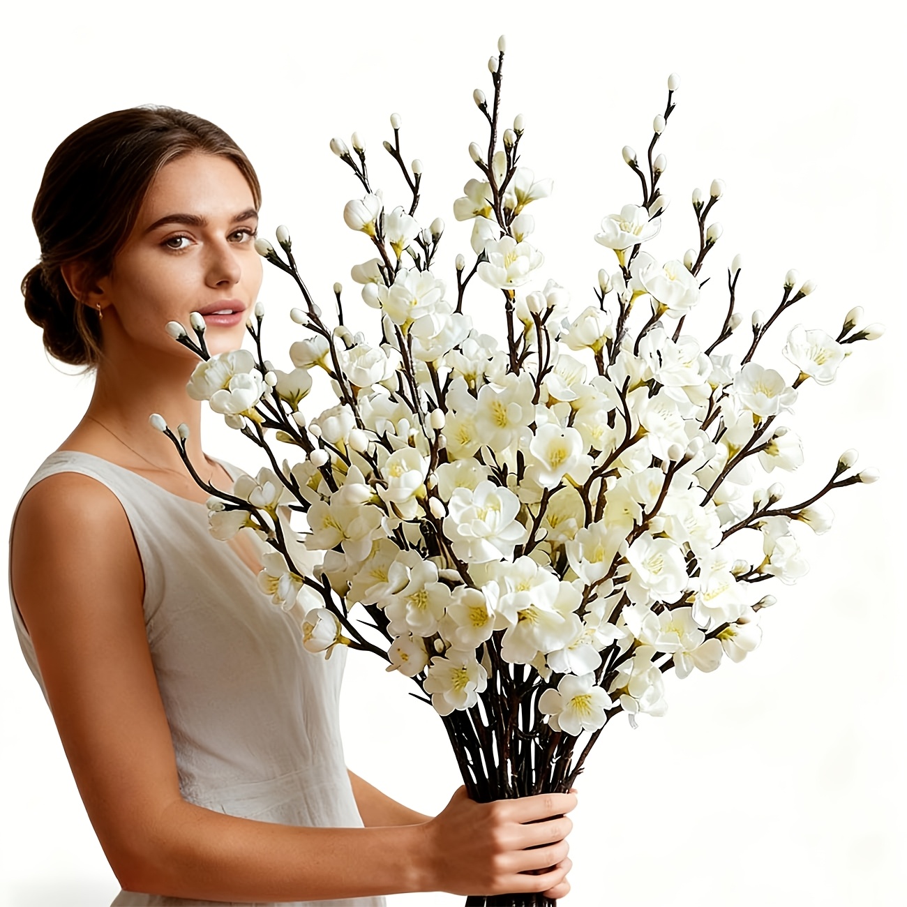 TEMU 15pcs Realistic Plum Branches, Decor Flowers, Suitable For Bedroom, Living Room, Front Porch, And Dining Table Decoration. Handmade Flowers,