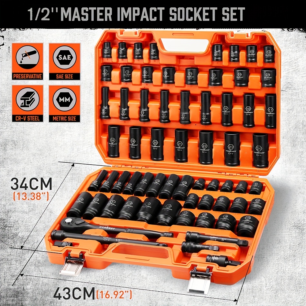 50/56/66pcs Drive Impact Socket Set with Universal Joint