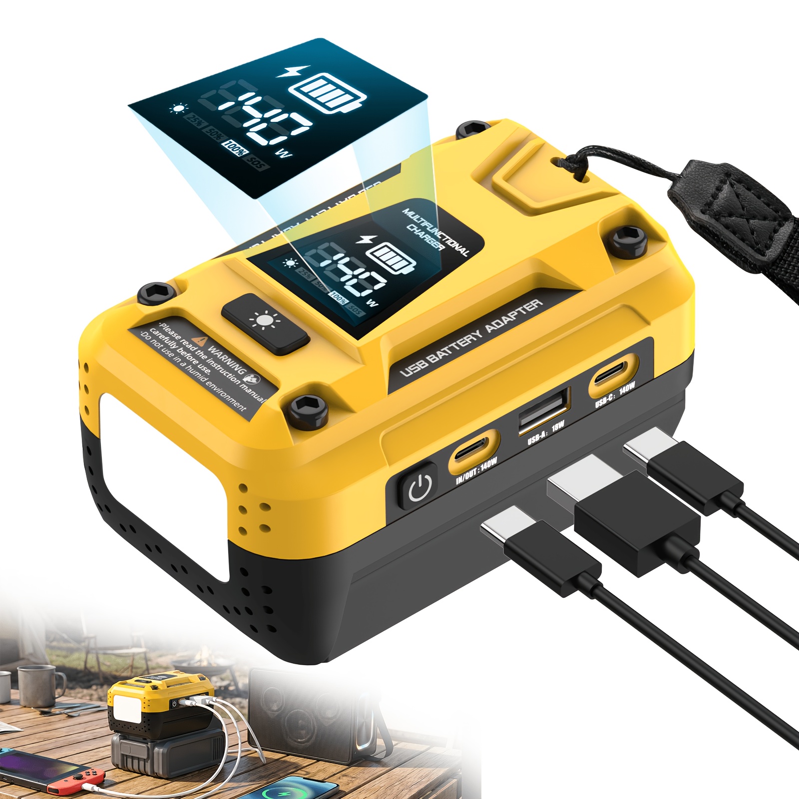 TEMU Chargeur multifonctionnel 140W ( ) - pour batteries for Dewalt 20V (batteries non incluses) - avec 2x charge rapide 140W + 18W