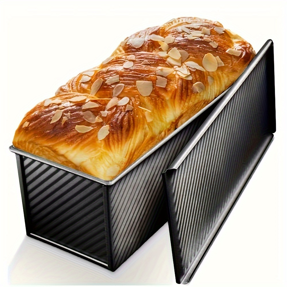 

1 Piece Plus Long Carbon Steel Baking Pan Mold With Baking Bread Lid Suitable For Homemade Cakes, Baking Bread Tins, Black/gold