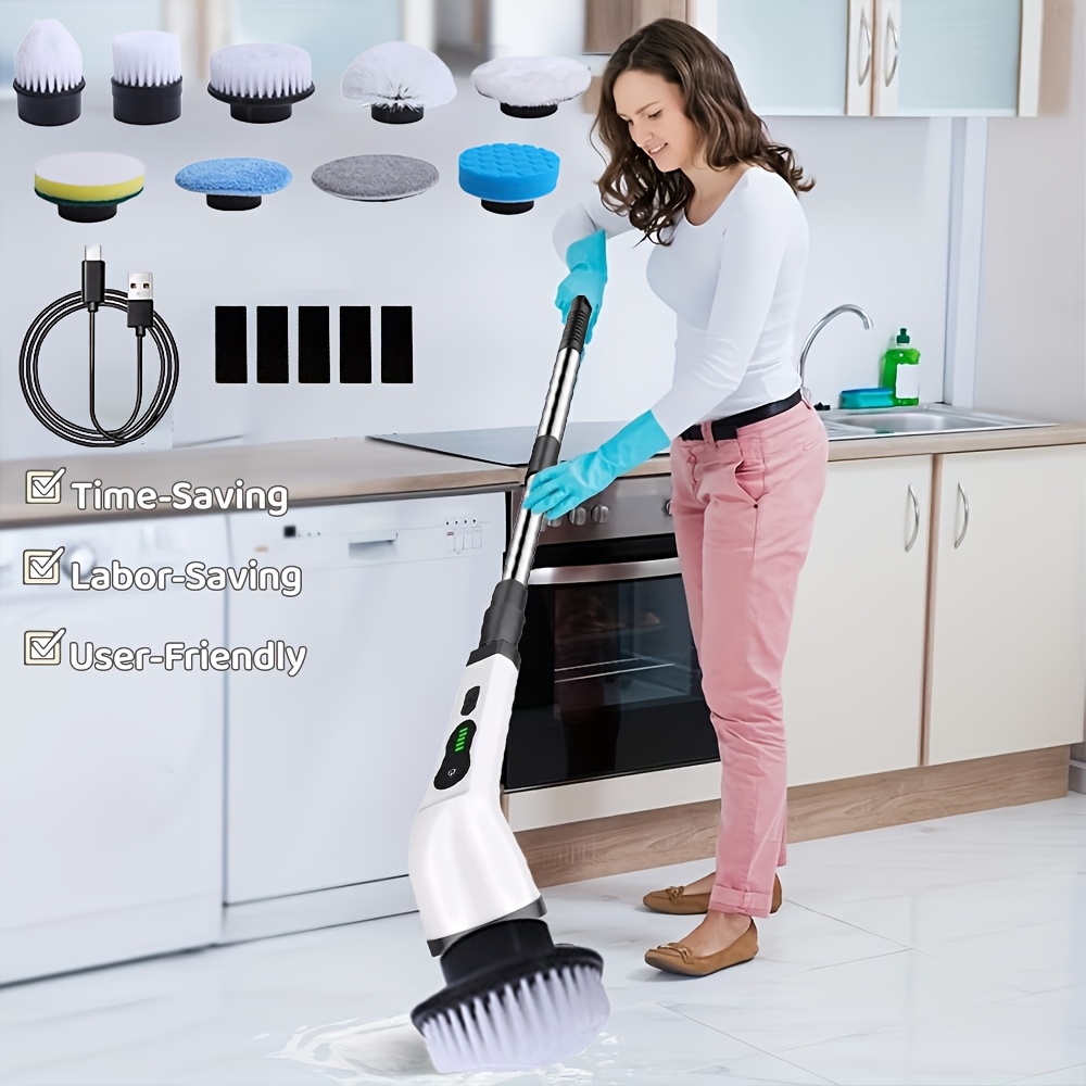 TEMU Electric Rotating Brush, Cordless Cleaning Brush, Household Model, Comes With 8 Interchangeable Brush Heads - 30-minute , 3 Adjustable Sizes,