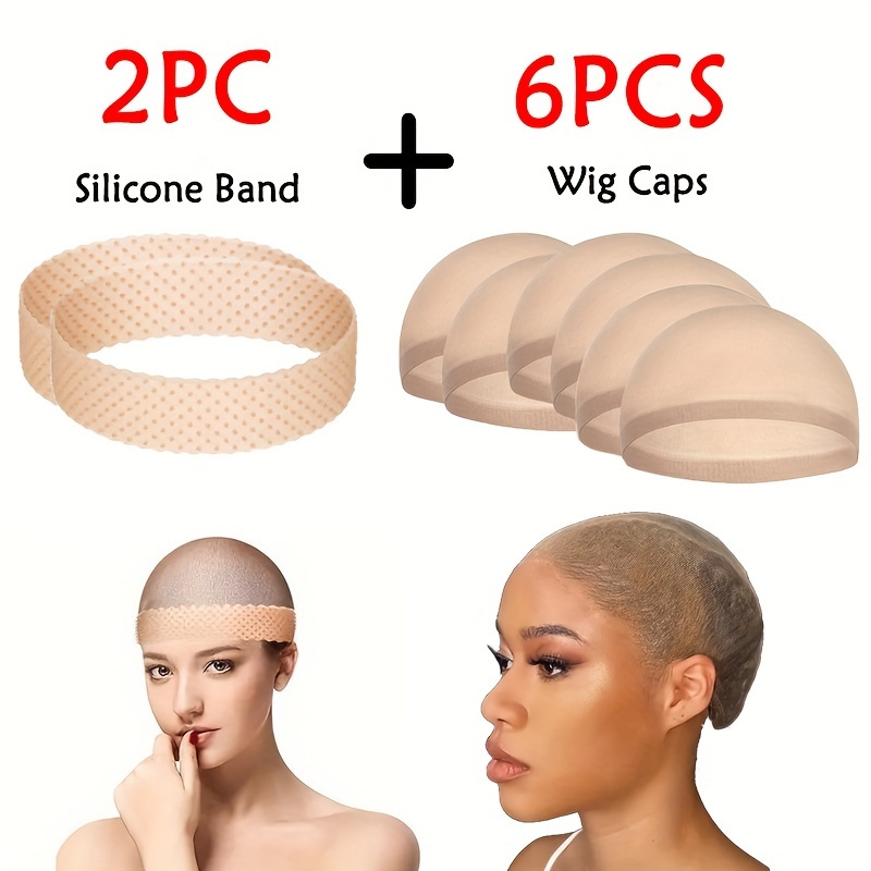 Image of Adjustable Wig Hair Band Set, Non-slip Wig Grip Band Sweatproof Seamless Wig Headband And Stocking Wig Cap For Women Soft Hair Band