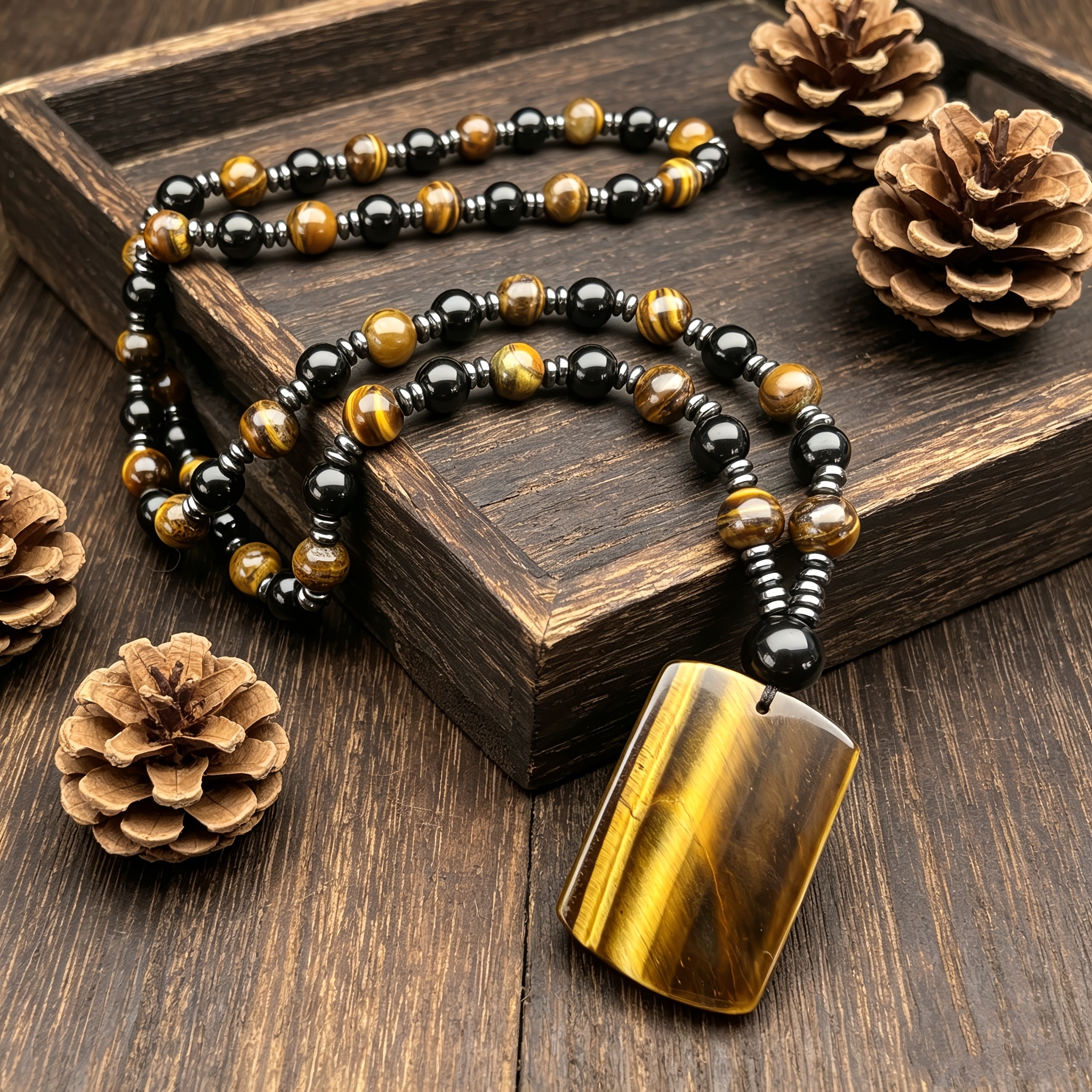 Natural Tiger Eye Stone Pendant Necklace, Guardian Amulet