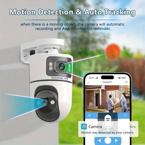 Artikelbild drahtlose kamera mit dual-objektiv, ptz-überwachungskamera für den außenbereich mit 2,4g wlan, dual-screen, auto-tracking, nachtsicht, zwei-wege-audio, bewegungserkennung für die sicherheit und überwachung von zuhause, straße und umgebung